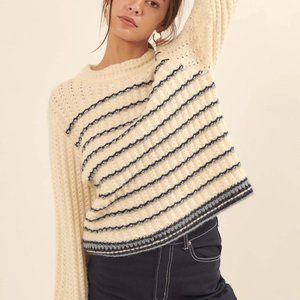 Promesa Striped Crochet Knit Sweater